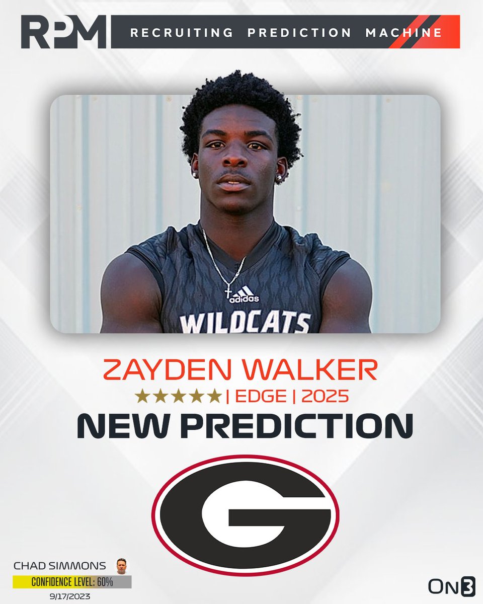 On3 Director of Recruiting <a href="/ChadSimmons_/">ChadSimmons</a> has logged an expert prediction for Georgia to land 2025 5-star EDGE Zayden Walker🐶

Walker is the No. 6 overall prospect in the On300 rankings‼️

Intel: on3.com/college/georgi…