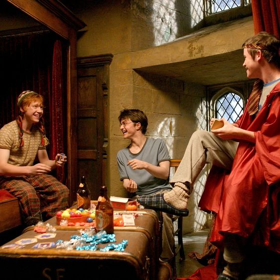 A série de Harry Potter tem que focar MUITO em cenas assim. É a famosa cena boba, sem nada por trás, apenas os alunos de Hogwarts se divertindo e sendo adolescentes no Salão Comunal.
