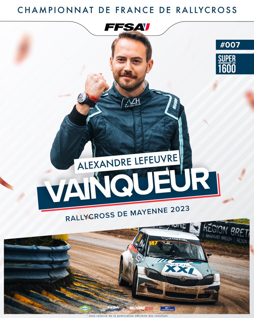 Rallycross_FR's tweet photo. #07 - MAYENNE 🔵 FINALES
#SUPERCAR :
1️⃣ A. PELFRENE / 2️⃣ S. PEU / 3️⃣ F. PAILLER
#SUPER1600 :
1️⃣ A. LEFEUVRE / 2️⃣ J-F.BLAISE / 3️⃣ N. EOUZAN
#JUNIORS :
1️⃣ V. LUMET / 2️⃣ A. BÉNÉZET / 3️⃣ M. LAUNAY
👉🏼 Retrouvez les classements complets sur le site https://t.co/f1Y4XyEnwm https://t.co/7J7qMqXHfa
