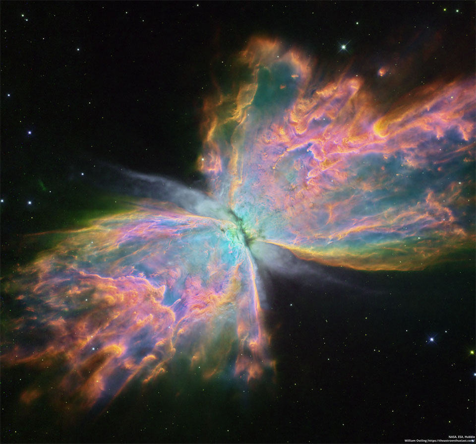 EricLagadec's tweet photo. La nébuleuse du papillon, vue par le télescope spatial Hubble. 
Une étoile meurt de manière spectaculaire !

© NASA, ESA, Hubble, William Ostling https://t.co/hhLeyws7b5