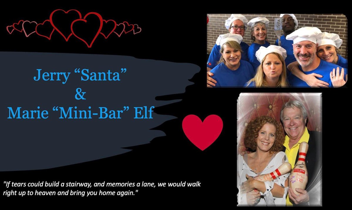 DStarsNStrikes's tweet photo. This will be our first year without our beloved "Santa", Jerry verDorn &amp; Marie White, “Mini-Bar" Elf. To honor them the Elves are sponsoring lanes in their names! Like to donate too? https://t.co/HSZsqHyVDz https://t.co/hlR98qoQo1