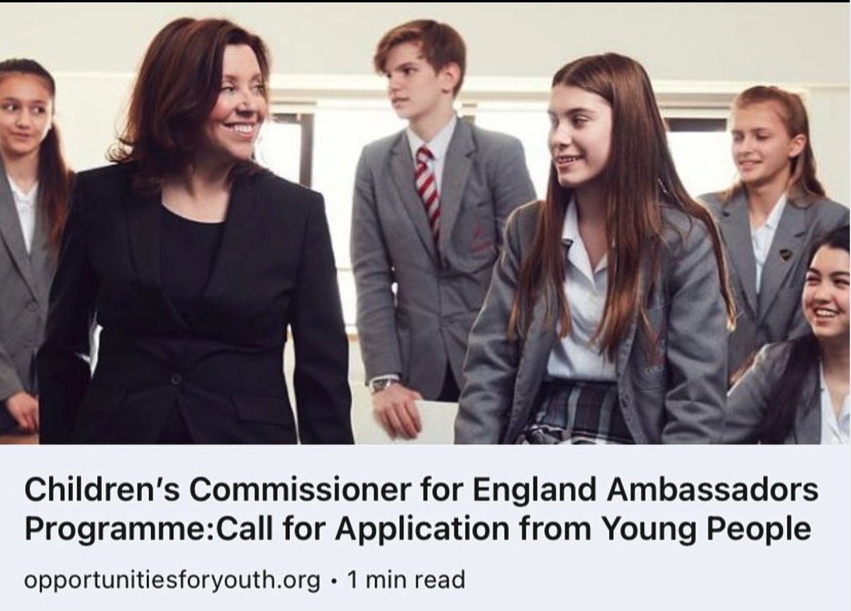 opportunitiesfy's tweet photo. 🌟Calling young leaders in England!

📣Join the Children's Commissioner's Ambassadors Programme and make a difference for children's rights. 

Apply now!🔗 https://t.co/0w23t0Ytcy 

#YouthLeadership #ChildrensRights #AmbassadorsProgramme #UKYouth https://t.co/X61kCVGYOP