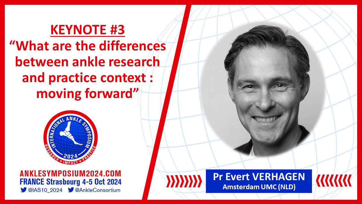 #IAS10_2024 🇫🇷

KEYNOTE SPEAKER #3

Professor Evert Verhagen @EvertVerhagen from Amsterdam UMC will be the 3rd keynote speaker in Strasbourg (France) sharing all of his knowledge on #researchtranslation 🤩 

Don’t miss it ‼️

Pre-registration here : 
anklesymposium2024.com