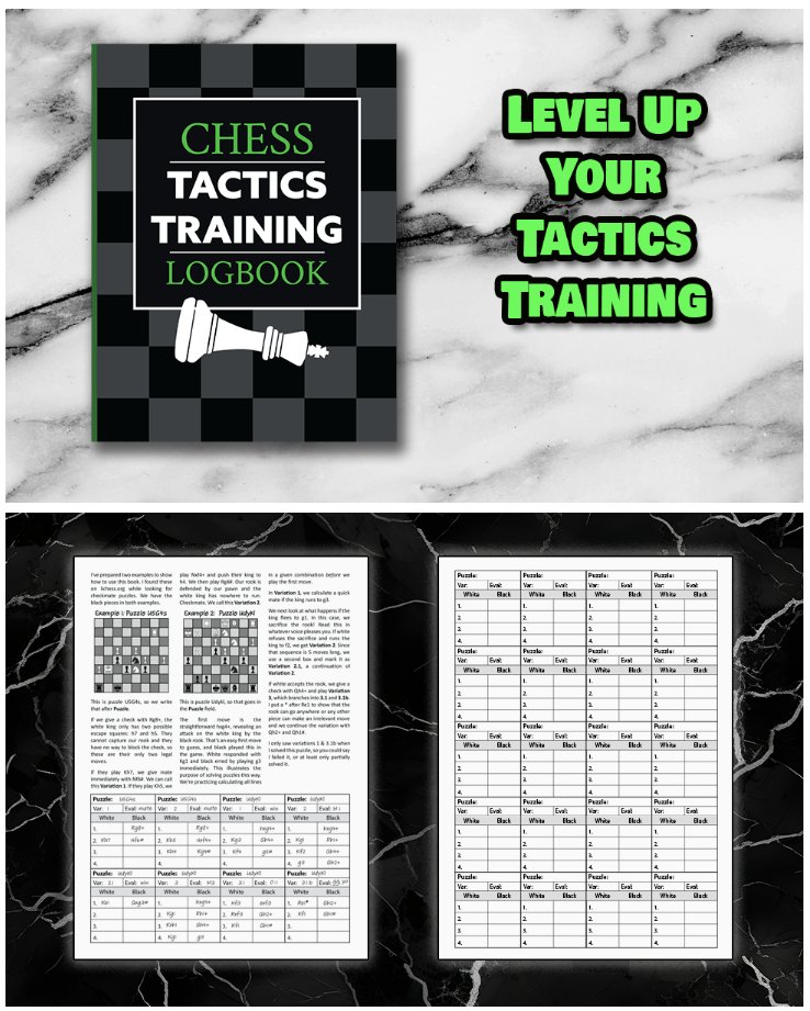 zenmadman's tweet image. I redesigned my Chess Tactics Training Logbook for those who want to follow Step 3 of Nate&apos;s advice, which I highly recommend. Of course you can use plain notepaper, but I enjoy having a record of the puzzles I&apos;ve solved (and failed to solve).
#Chesspunks #Tactics #LowContent