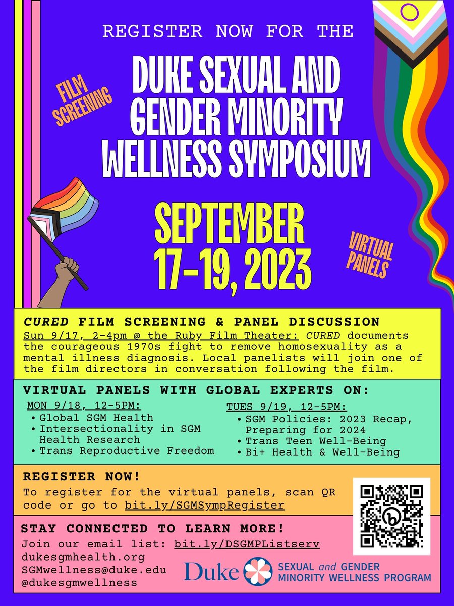 REMINDER- join us TODAY for the CURED movie screening &amp; discussion at 2:00pm at The Ruby Film Theater at Duke- 2020 Campus Drive!! And don't forget to register for the Monday &amp; Tuesday Sexual &amp; Gender Minority Wellness Symposium event! <a href="/dukesgmwellness/">Duke SGM Wellness Program</a>