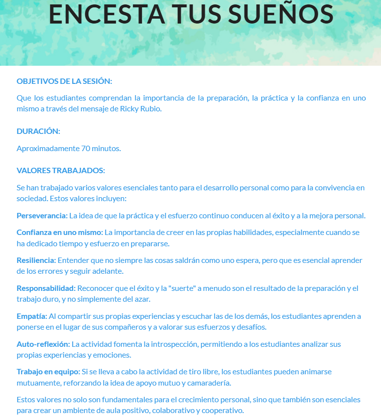 aaronasenciofer's tweet image. 🏀 "Encesta tus Sueños"  es la dinámica que hice en valores el viernes🌟Descubre cómo un mensaje de @rickyrubio9 puede inspirar a tu alumnado a valorar la perseverancia, la confianza y la preparación.¡70' que cambiarán su perspectiva! 🔗acortar.link/4e4yQR 
#EducarConValores