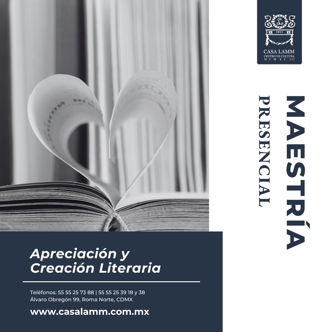 Inscríbete a una de nuestras maestrías y continúa con tu educación profesional en #CasaLamm

¿Necesitas más información? Entra a casalamm.com.mx/area-academica… y nos comunicaremos contigo

#YoSoyCasaLamm #Universidades #Educación #CDMX #Arte
