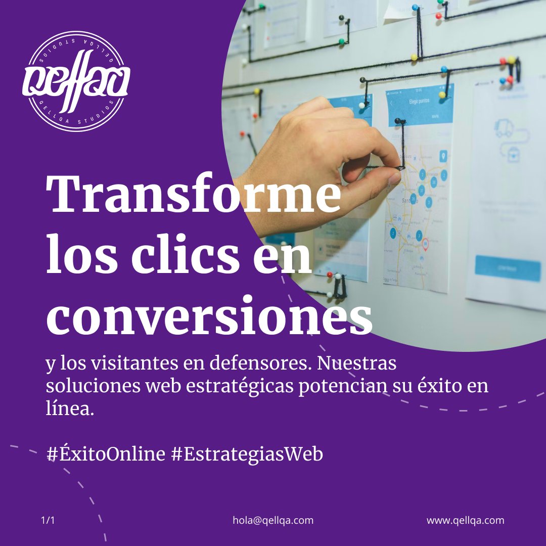 QellqaStudios's tweet photo. Turn clicks into conversions and visitors into advocates. Our strategic solutions empower your online success. 

Transforme los clics en conversiones y los visitantes en defensores. Nuestras soluciones estratégicas potencian su éxito en línea. 

#OnlineSuccess #WebStrategies https://t.co/pyK44zSGDH