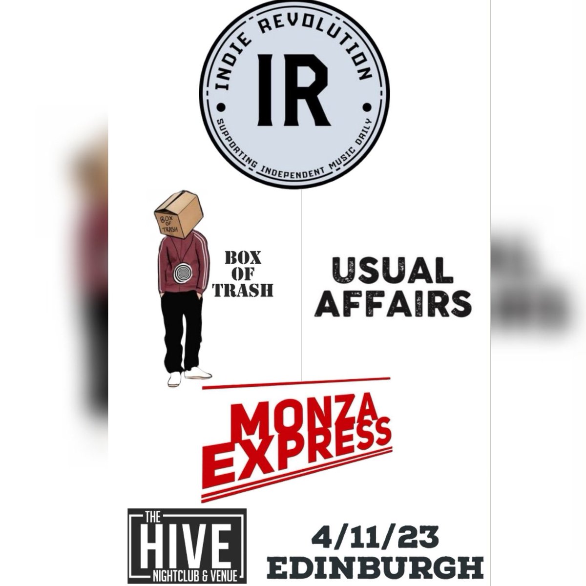 November 4th at The Hive with <a href="/boxoftrashmusic/">Box Of Trash</a> and <a href="/UsualAffairs/">Usual Affairs</a> 

Ticket link in bio

#Edinburgh