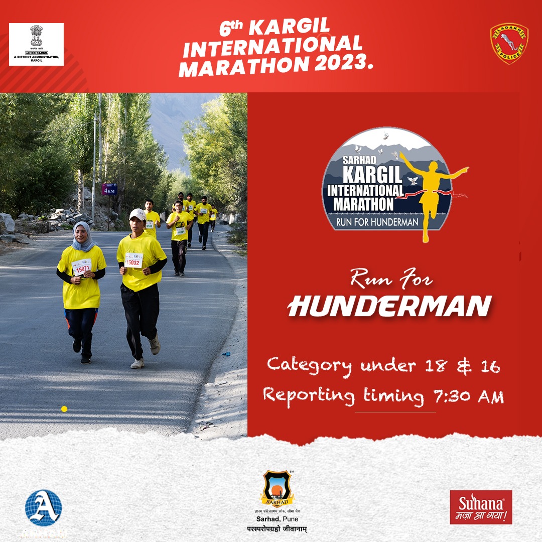 DIPR_Kargil's tweet photo. The day two of the #6thKargilInternationalMarathon2023 will be held on Sep 18 at Khree Sultan Choo Sports Stadium, Biamathang, Kargil for the category under 18 &amp; 16. Reporting timing for participants: 7:30 a.m.
#Runforhunderman
@Info_Ladakh 
@dc_Kgl 
@GhulamWan https://t.co/KYbZgjDlAT