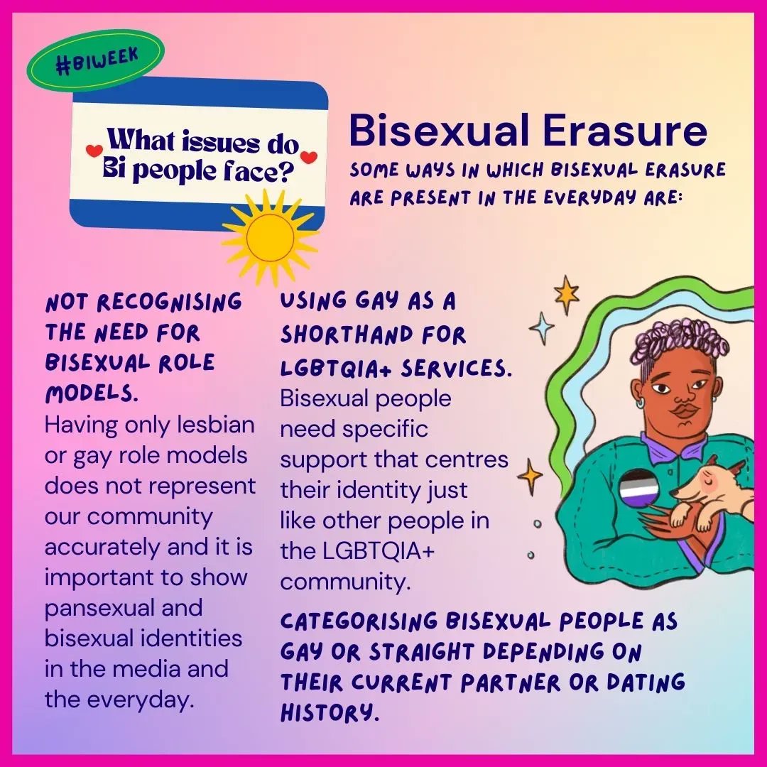 salfordprideuk's tweet photo. It's Bisexual Awareness week #BiWeek. What issues do people under the Bisexual umbrella face in everyday life? 

#BisexualityAwarenessWeek2023 #PrideUK #Stonewall #GayTimes #ManchesterPride #BiPride https://t.co/OuHRS4YHgt