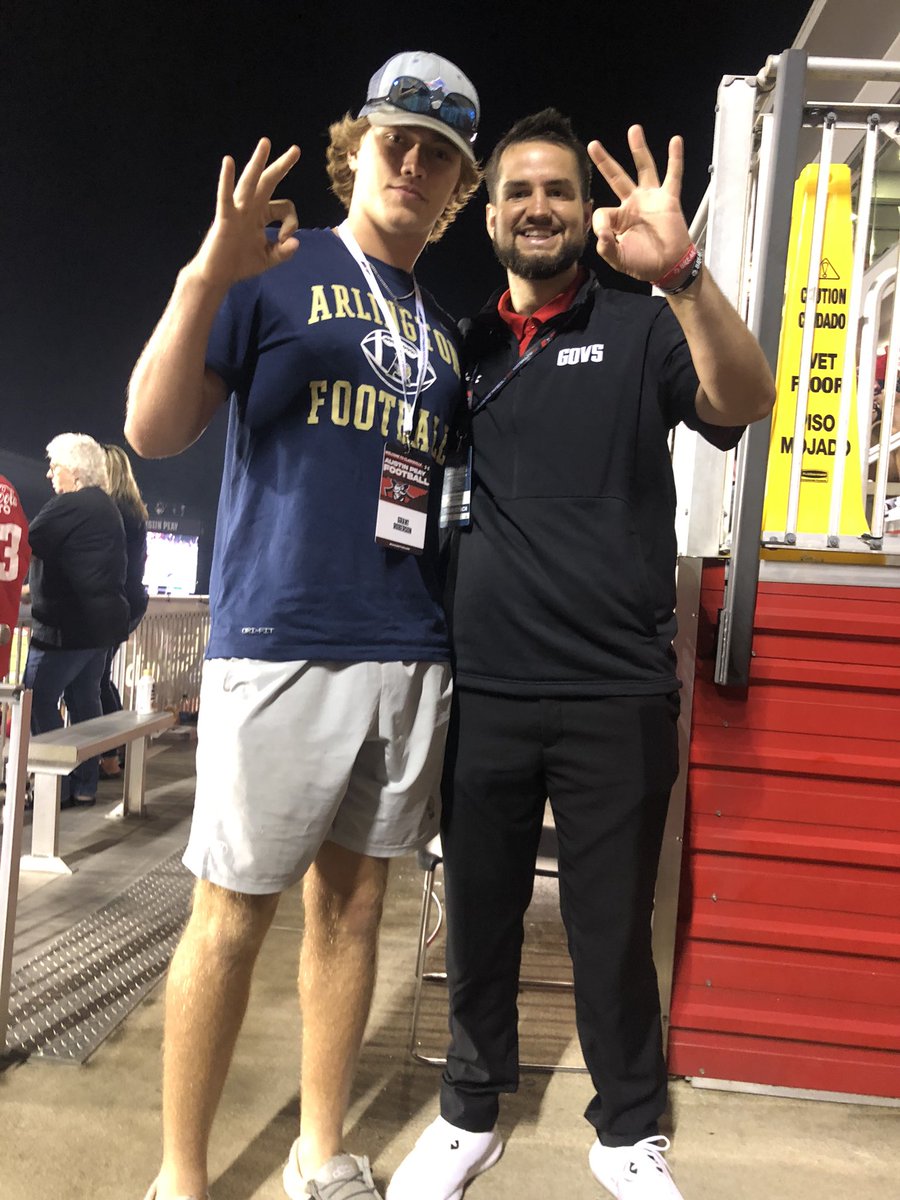 Grant_R80's tweet photo. Had a great game day visit! @chaseK_52 @GovsFB @CoachMcCannERT @Coach_Mac51 @Coach_TDMiller @tigersarlington @GaryMiller20 https://t.co/oWnil5oNfO