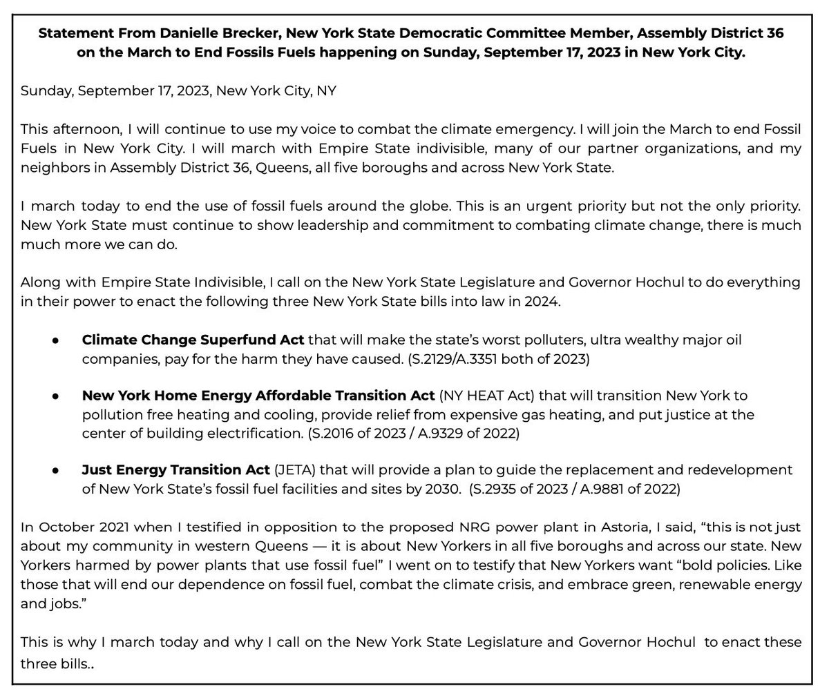 DanielleBrecker's tweet photo. My statement on marching to #EndFossilFuels today. Text in🧵

This afternoon, I will continue to use my voice to combat the climate emergency. I will join the March to end Fossil Fuels in New York City. 1/ https://t.co/rO1NeooVWh