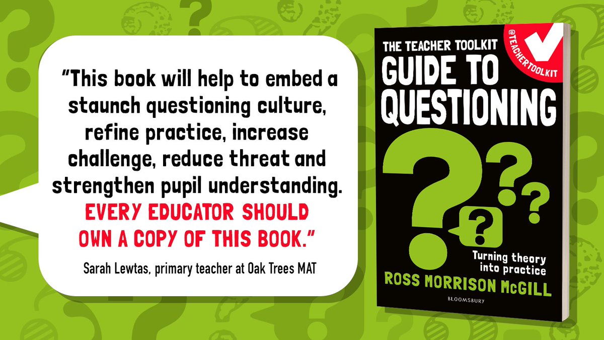 TeacherToolkit's tweet image. ❓❓❓Developing a questioning culture … 

📚  amazon.co.uk/gp/product/147… 

#edutwitter #SLTchat #aussieED