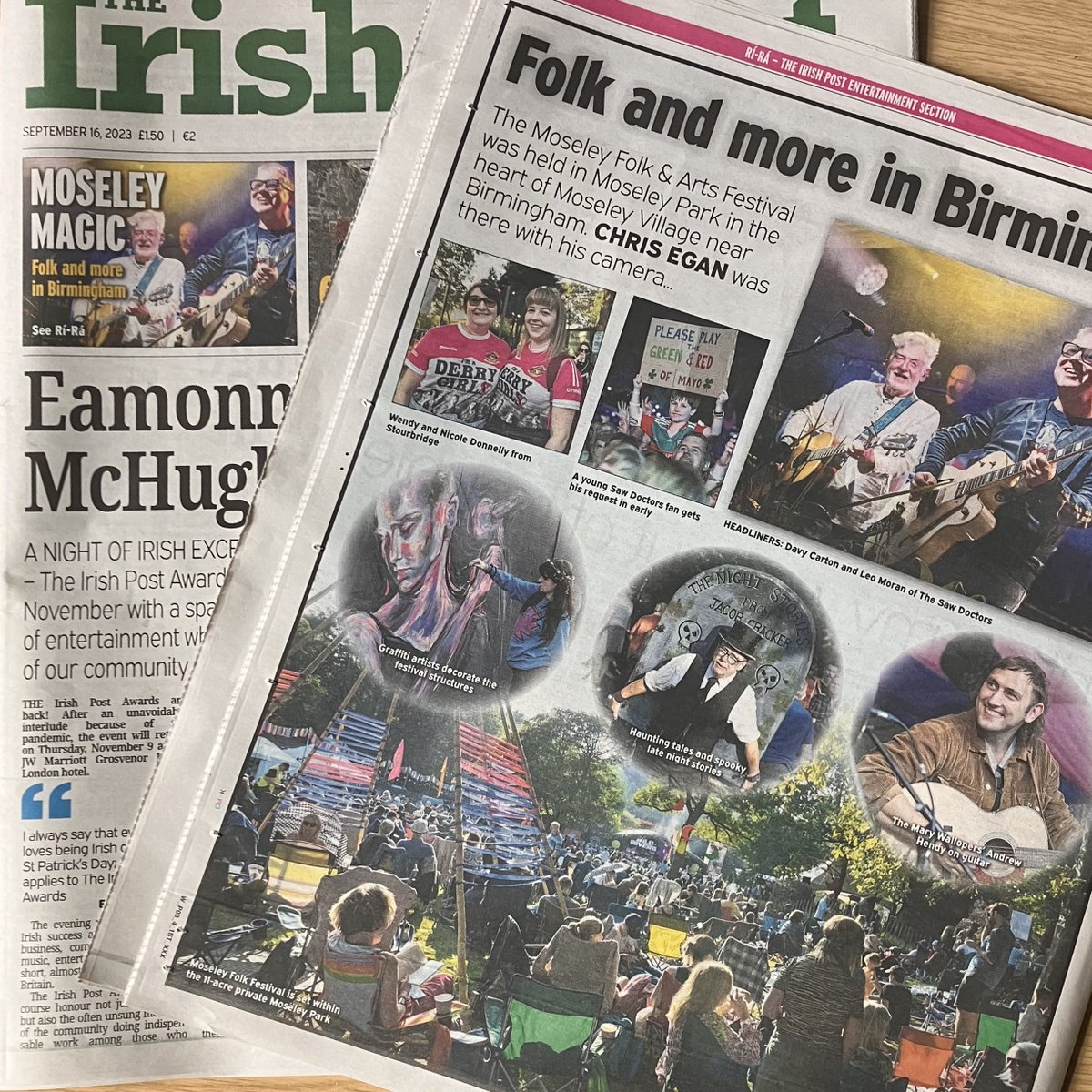 chriseganuk's tweet photo. This weeks #irishpost and a picture special with coverage from the @moseleyfolk featuring @marywallopers and @sawdoctors #moseleyfolkfestival #sawdoctors #marywallopers #moseleyfolk #irishmusic #greatirishsongbook https://t.co/fJcsKjt8ay