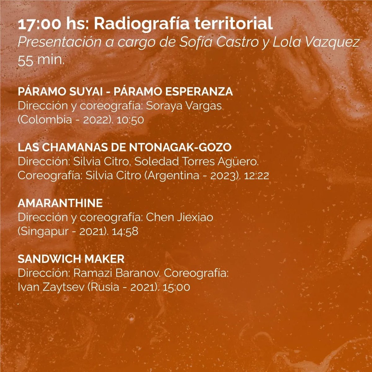 FestVDBA's tweet image. HOY ¡Seguimos, sigue la #videodanza! Último día del festival, estamos desde las 17hs con todo esto, entrada gratuita en @elculturalsm, además prestá especial atención a nuestro destacado de las 20hs, una actividad junto al @ArcaVideoArg + cierre y premiación + brindis🥂 ¡Venite!