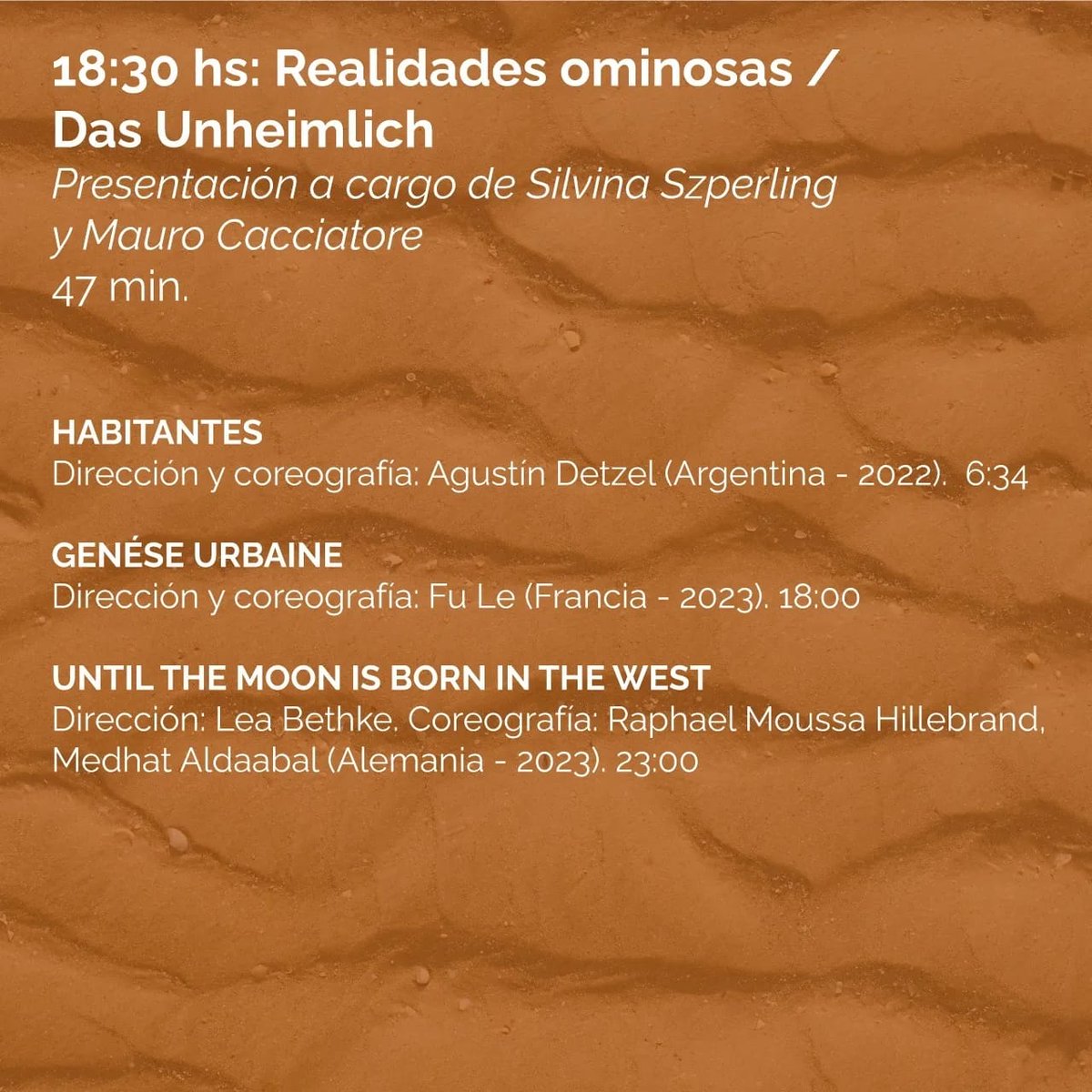 FestVDBA's tweet image. HOY ¡Seguimos, sigue la #videodanza! Último día del festival, estamos desde las 17hs con todo esto, entrada gratuita en @elculturalsm, además prestá especial atención a nuestro destacado de las 20hs, una actividad junto al @ArcaVideoArg + cierre y premiación + brindis🥂 ¡Venite!