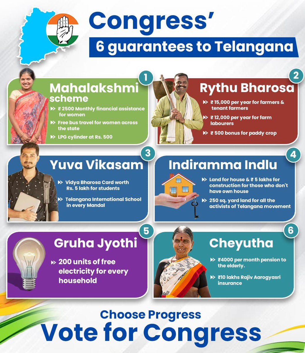SunkaraPadmasri's tweet image. The 6 guarantees of the Congress party are not just words, they are the vision for Telangana prosperity and growth. They are the steps to build a brighter tomorrow.

Let’s make it happen together.

Choose Progress,
Choose Congress ✋🇮🇳💯

#VijayaBheri #CWCMeetingHyd 

@INCIndia