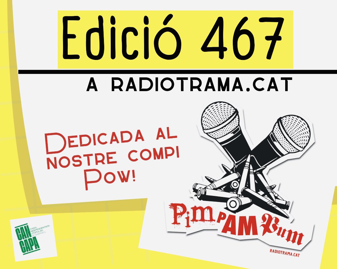 🎶Ja teniu disponible la darrera edició del programa —> radiotrama.cat/2023/09/pimpam…
Escoltareu temazos, entre d’altres, de #LasGuindillas
@FamiliaFracas
#HernanVidal i
<a href="/SonsofAguirre/">Sons of Aguirre</a> amb #Scila,
dedicats al nostre estimat compi Pow💜
Salut i revolta!🤟🏾