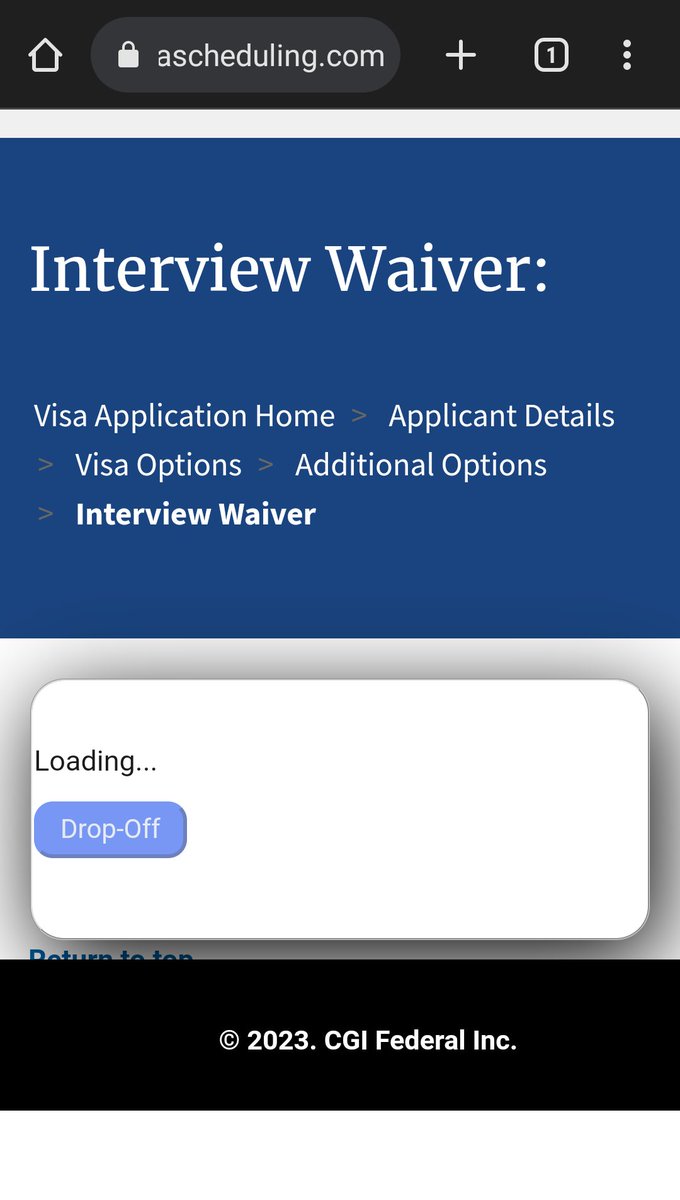 thumpingtrips's tweet photo. Anyone know how to schedule passport drop-off for US visa renewals on usvisascheduling[.]com? The last page after interview waiver questionnaire isn't working for weeks! Tried many systems, browsers. Emails &amp; phonecalls to helpdesk go unanswered! 
@USAndChennai @vfsglobalcare https://t.co/e5K2mALFgP
