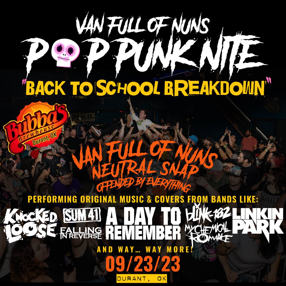 Alright. It’s time. We are going on our first weekender since our return.

Get tickets to all three at vanfullofnuns.com/upcoming-shows

Thursday- Austin
Friday- Dallas HOMETOWN SHOW 
Saturday- Durant