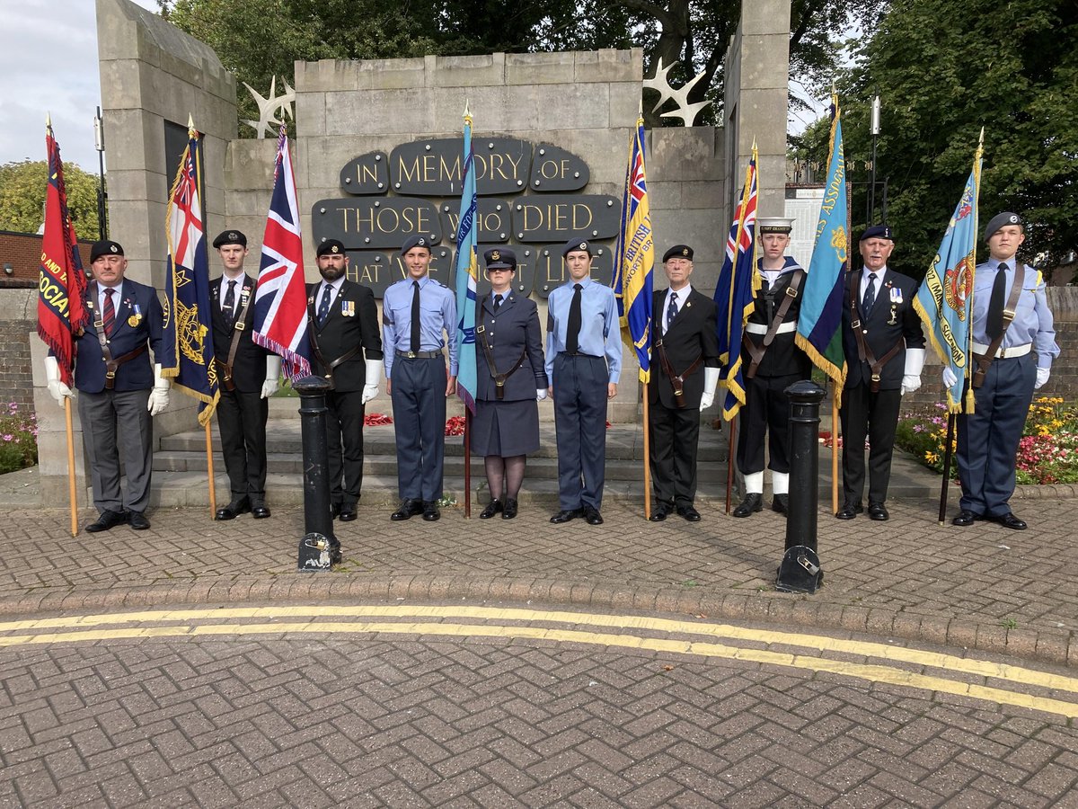 katie_lockton's tweet photo. I had the honour of carrying the Tamworth RAFA branch standard today- Battle of Britain parade. Was great to have 2 cadets from my old sqn @1122sqn as my escorts. @aircadets @ComdtAC @WandWAirCadets @wbwaircadets @staffswing @WMRFCA @RAFAssociation https://t.co/HeBm7JkkL6