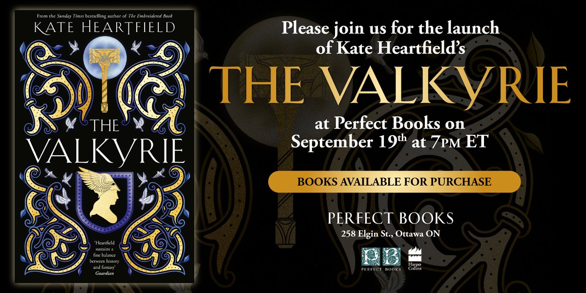 Head to @PerfectBooksOtt on September 19th at 7PM ET to celebrate the book launch of #TheValkyrie by @kateheartfield! Check out more details here bit.ly/3LprqNe
