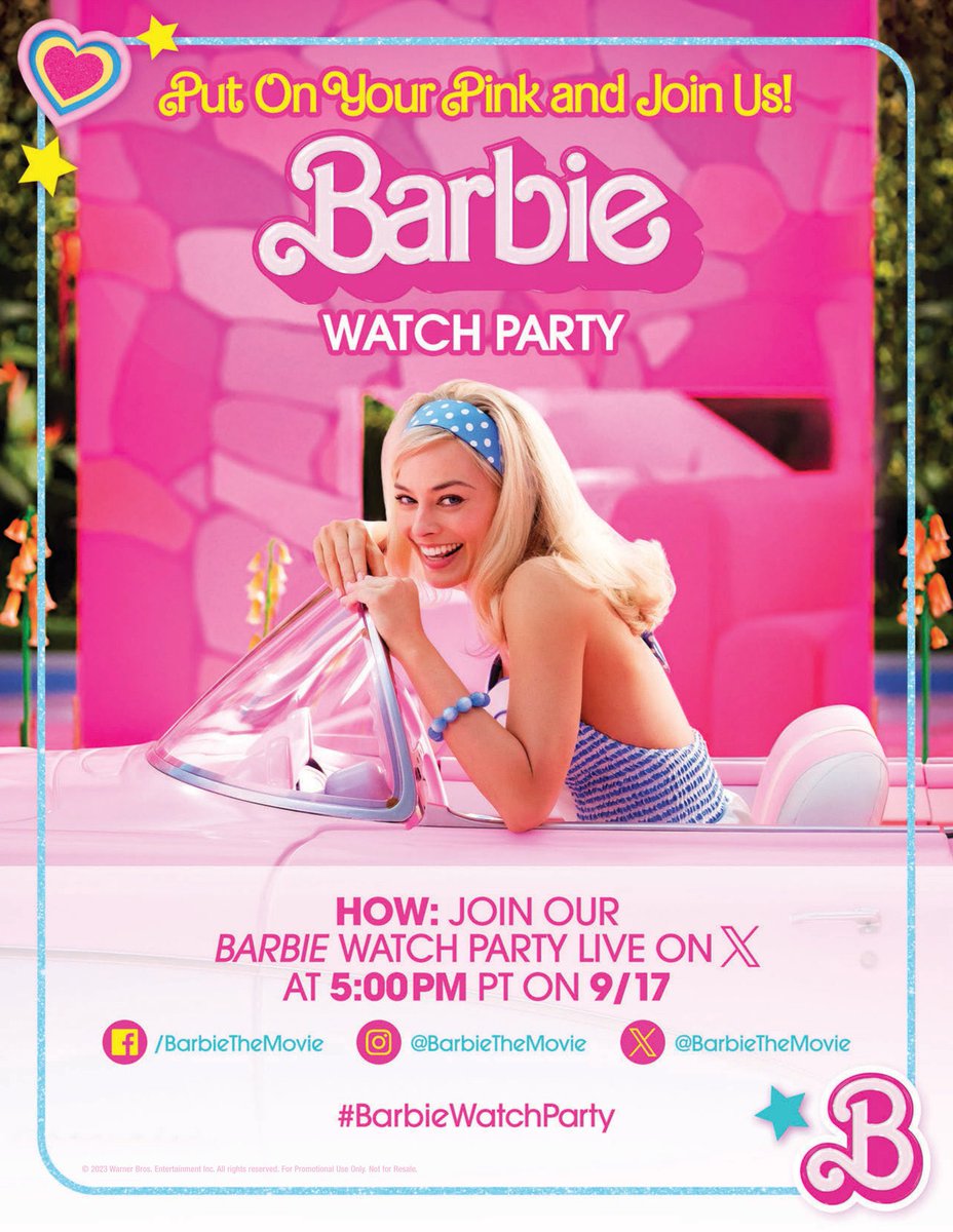 Hi Barbie! 🩷 join us tonight! 

Download this Barbie Watch Party Kit full of fun printables and activities! (Ad)🌈bit.ly/3PG8cFG

The #BarbieWatchParty is LIVE on X (Twitter) TONIGHT at 8 pm EST.

You can own <a href="/barbiethemovie/">Barbie Movie</a> on Digital and in Theaters Now! <a href="/WBHomeEnt/">Warner Bros. Entertainment</a>