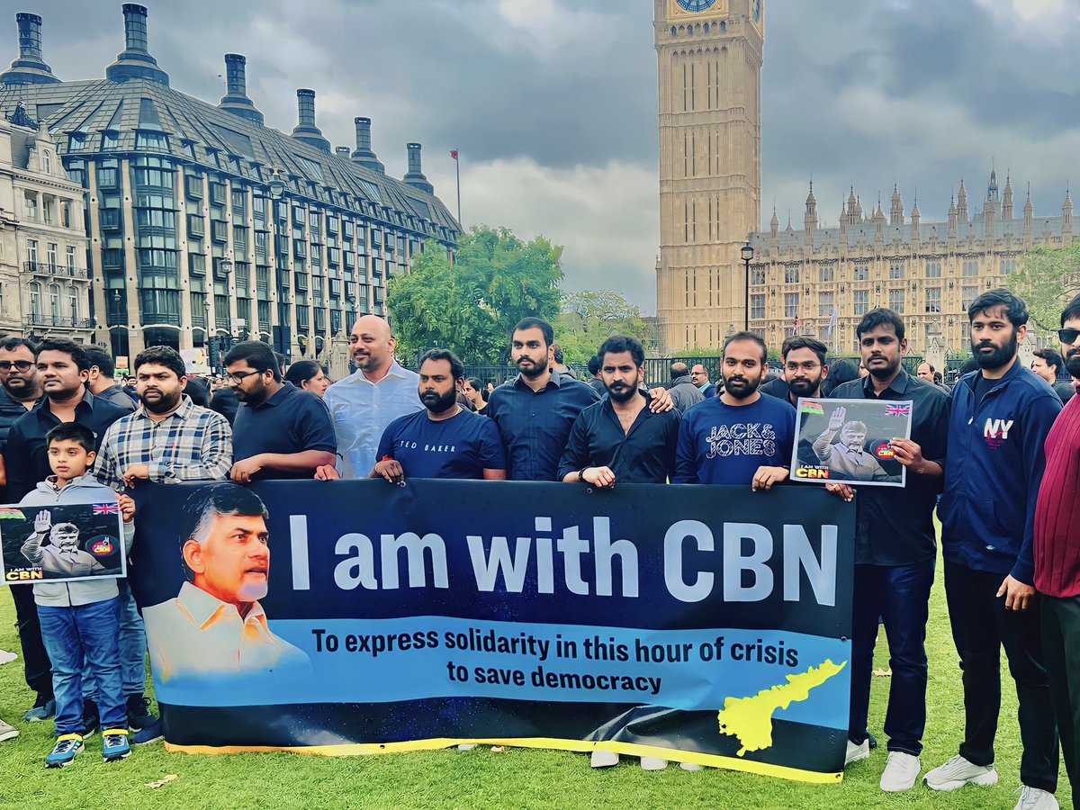 premsaivepuri's tweet photo. At London Parliament Square today in support of our beloved CBN garu for illegal arrest ✌️ https://t.co/3IFFse216Q