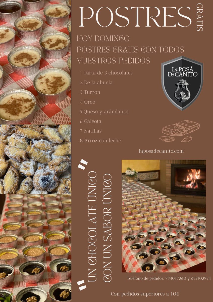 laposadecanito's tweet photo. Esta noche finalizamos la semana  regalando postres con todos vuestros pedidos🍰🍩🍮😉 https://t.co/DqyoDjXEpn