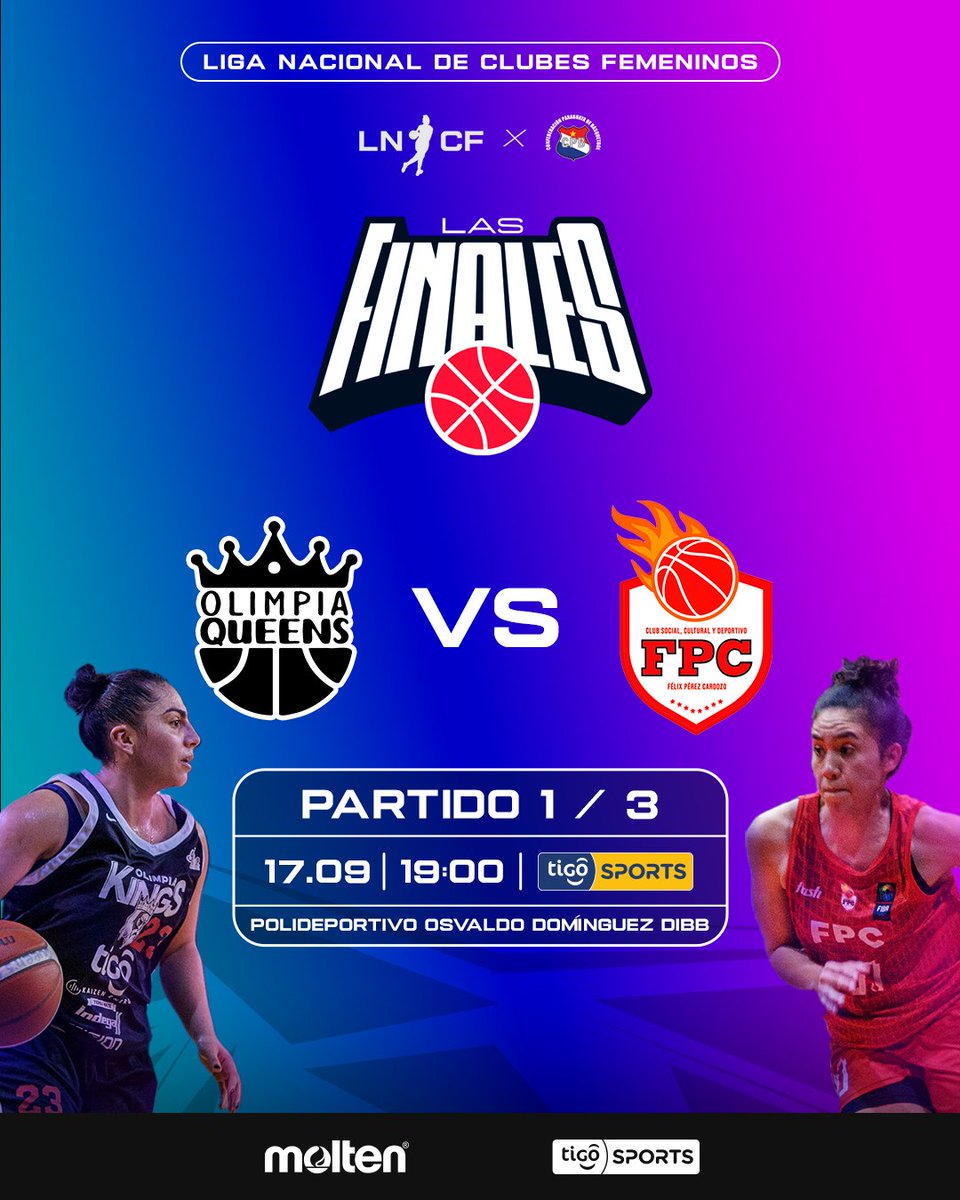 cpb_py's tweet photo. ¡Hoy inician Las Finales de la Liga Nacional de Clubes Femeninos ! ⛹️♀️
🔛 Partido 1/3 - Serie Final
Olimpia Queens
🆚
Félix Pérez Cardozo
🕖 19:00
📍Polideportivo Osvaldo Domínguez Dibb
📺 En vivo por @tigosportspy
#LasFinales 🏆
#LNCF 🏀
#Temporada2023 https://t.co/WgdKsyXDod
