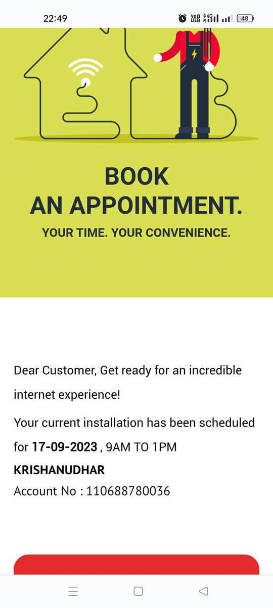 Krishanu_Dhar's tweet image. I am pleased to share that #Act_fibernet served a wonderful service by not installing fiber connection as per the schedule timings after taking their required charges for installation .
Everyone must praise this service connection for such a wonderful service
Attachments below