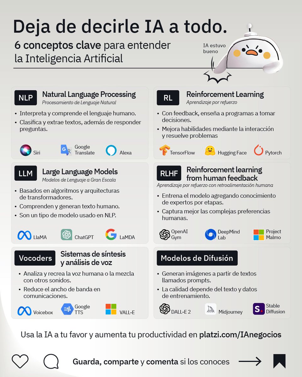 platzi's tweet photo. Estos 6 conceptos clave te ayudarán a entender mejor la Inteligencia Artificial y todas las posibilidades de creación y desarrollo que tienes para aplicarla.

Aprende más y GRATIS hasta media noche en https://t.co/28R9KQhyaB https://t.co/IIjQka1mKq