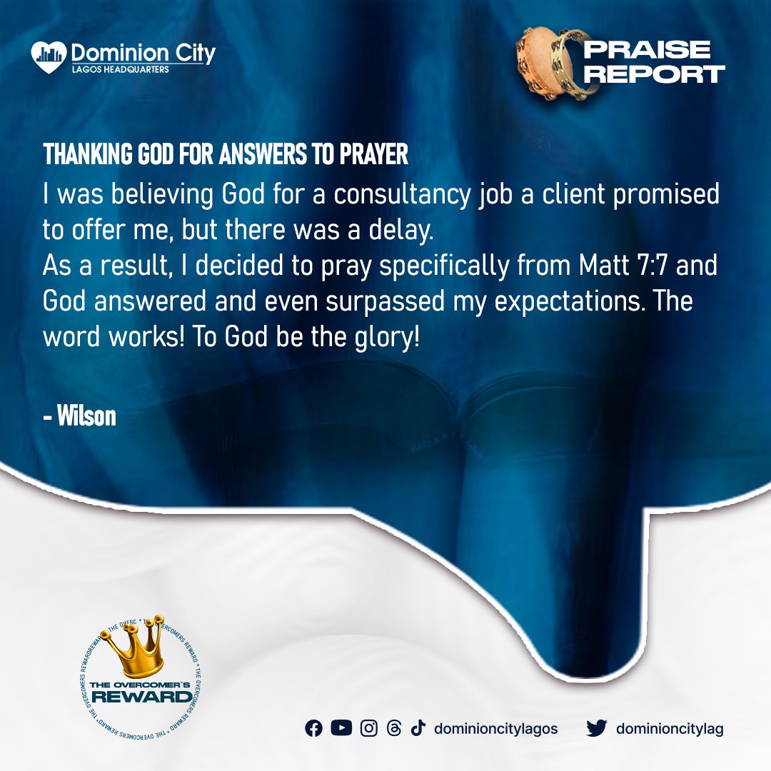 dominioncitylag's tweet photo. His praises shall continually be in our mouth.
Here are some praise Report from service.
#DominionCity #DCLagosHq #SeptemberSeries #EternitySeries #OvercomersReward https://t.co/osnlW6a0CV