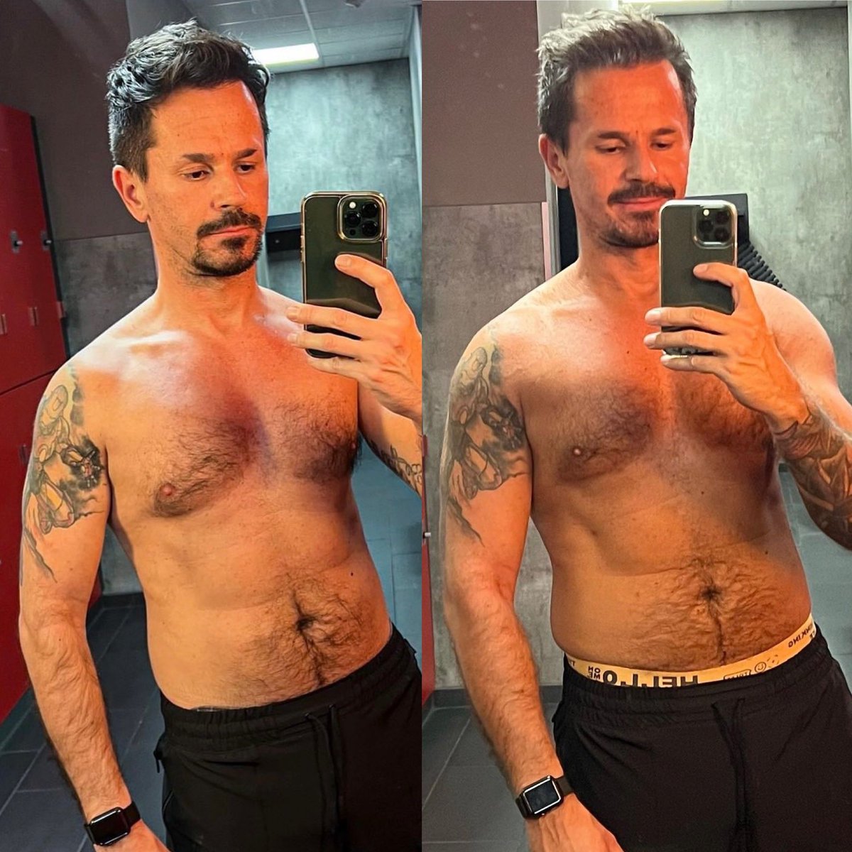 6 Monate Muskelaufbau liegen zwischen links (März) und rechts (September). Nicht viel aber ein bisschen Fortschritt ist zusehen. 
#Muskelaufbau #Training #FitnessModel #gym #gymaddict #hardtraining #malemodel #model