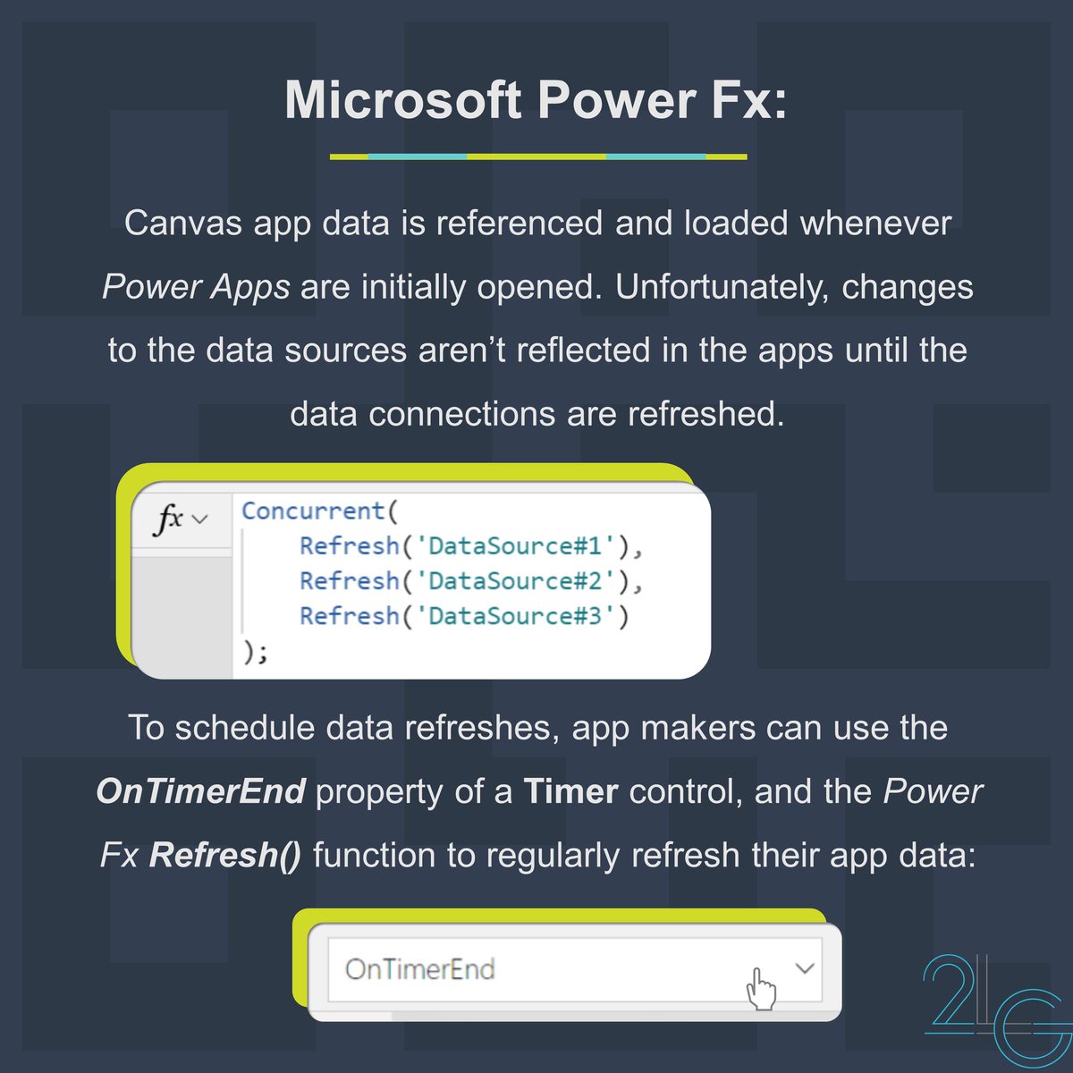 If the #PowerApps #CanvasApp data is meant to be dynamic, then data refresh schedules should be designed with intention.

Fortunately, #PowerFx has a built-in function to Refresh() data sources, and there is a timer control w/ an OnTimerEnd property, ideal for refresh schedules.