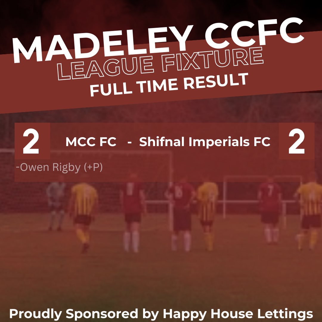 Better performance and result for the Madeley boys today as we draw 2 a piece with Shifnal Imperials. Better energy and fitness levels this week and some more new faces. 💪🏼💪🏼

Goal scorer:
Owen Rigby (2)

Thanks to Shifnal for coming back after the game 👏🏻