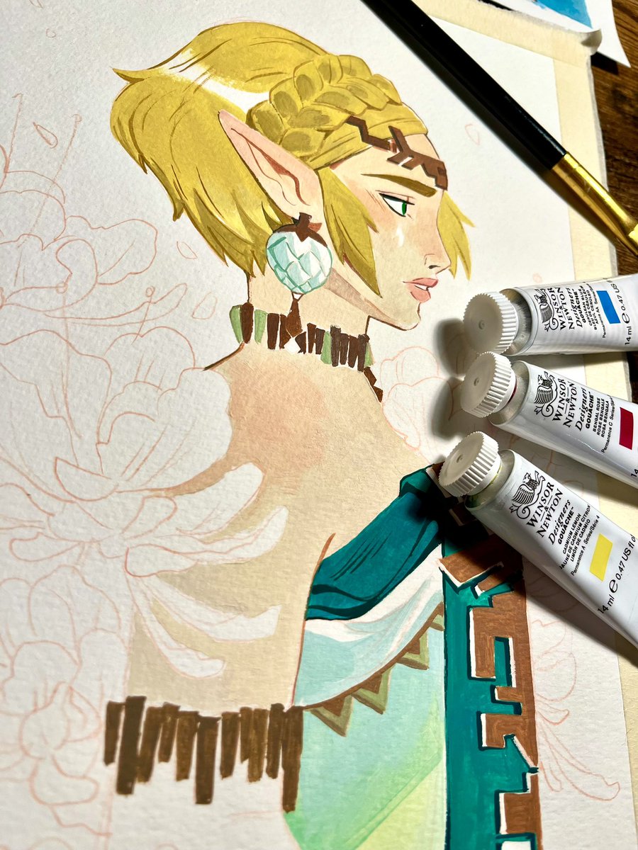 Zelda WIP 💚 #gouache #painting #ZeldaTOTK