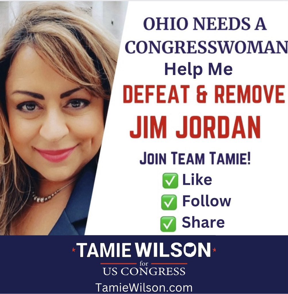 RealTamie's tweet photo. If you agree we would be better off without people like Lauren Boebert and Jim Jordan in office, please join our movement and donate to my campaign now. Together we can unseat Jim Jordan once and for all! https://t.co/qcg2YSJD4U https://t.co/Y5NOAebTYr