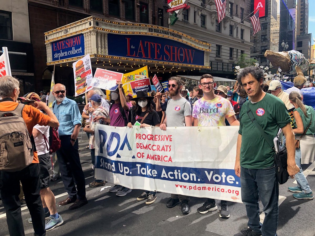 pdamerica's tweet photo. Marching past the Ed Sullivan theater. #endfossilfuels https://t.co/KO5XFDSocT