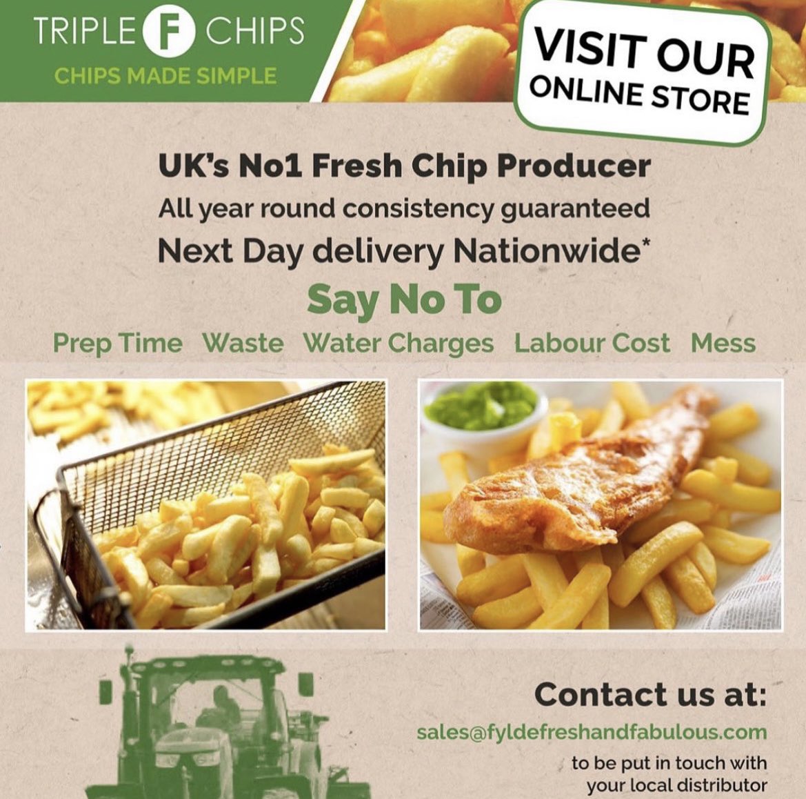 Fry_Magazine's tweet photo. UK's No1 Fresh Chip Producer

All year round consistency guaranteed

Next Day delivery Nationwide*
Say No To:
Prep Time - Waste - Water Charges - Labour Cost - Mess

For more information click >> https://t.co/7LFlhzNCTd

#chips #fishandchipshop #chipshop #chef #takeaway #kitchen https://t.co/xIZe4Cg8h6