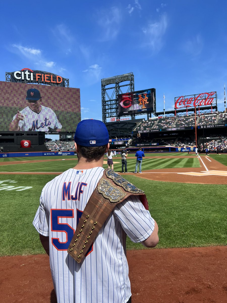 AEWpress's tweet photo. . @The_MJF hyping the @CitiField crowd up ahead of @Mets game today #BartoloColon #bigsexy #AEWGrandSlam https://t.co/WFUKsqHl1Q