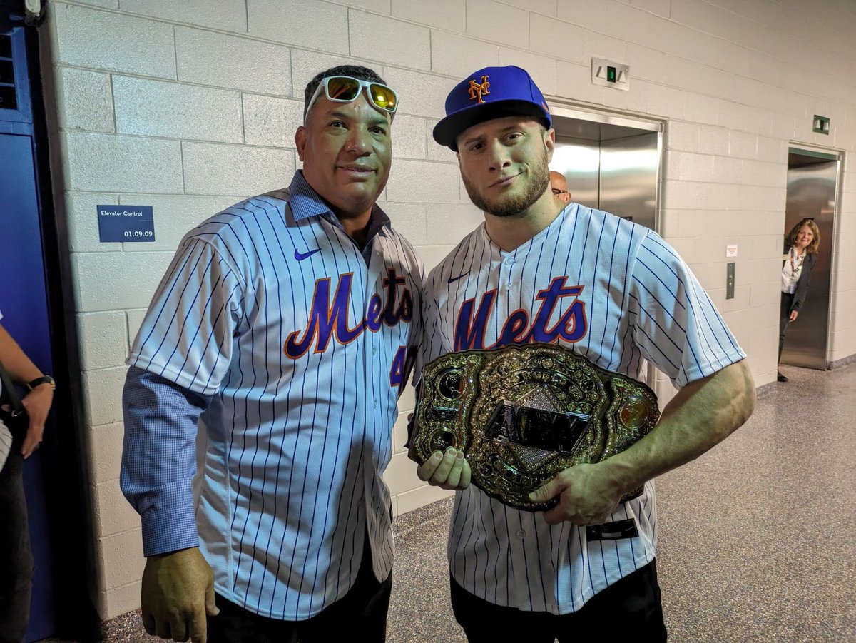 AEWpress's tweet photo. . @The_MJF hyping the @CitiField crowd up ahead of @Mets game today #BartoloColon #bigsexy #AEWGrandSlam https://t.co/WFUKsqHl1Q