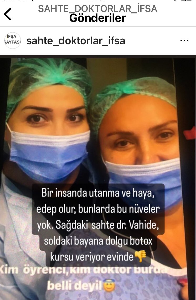 Değerli istanbullu hemşileromiz bu sahtekar doktor değil instagram sayfası ünvani@dr vahide_bu bir küaför hiç bir tibbi eğitimi yok estetik işlemler yapıyor. Nişantaşi, bakırköy, etiler. Beşiktaş semtlerinde dikkat ediniz.