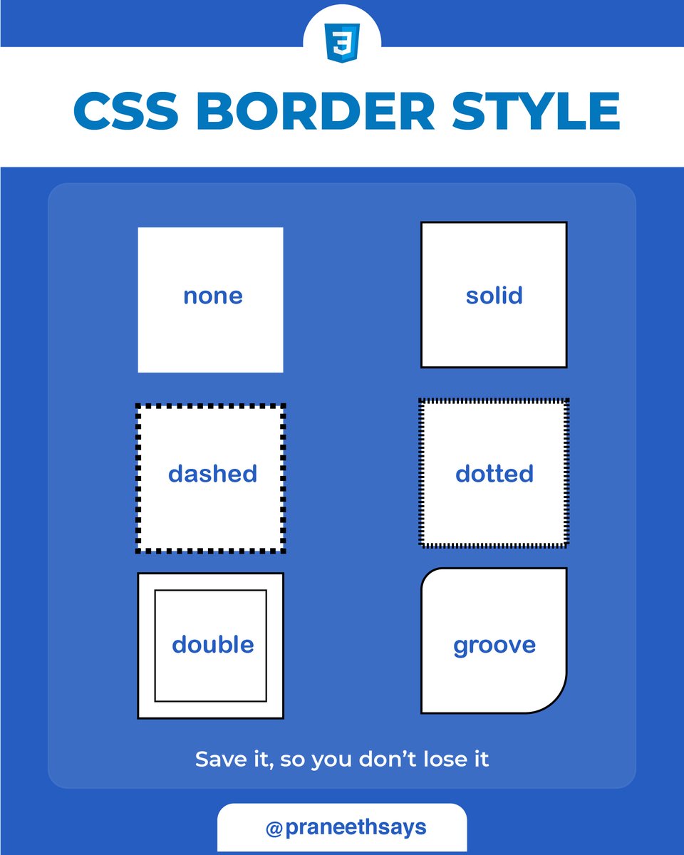 PraneethSays's tweet image. Style your borders with &quot;CSS Border Style&quot;! #CSS5 #WebDev #BuildInPublic #LearnInPublic