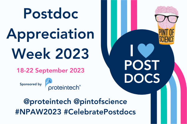 pintofscience's tweet photo. 🥳 This week we're celebrating National Postdoc Appreciation Week with @Proteintech!

❤️Show some love to the postdocs in your life!

30 free events for staff and students at universities across the UK!

🎟️https://t.co/VYK4a9CKWe

#NPAW2023 #CelebratePostdocs #LovePostdocs https://t.co/7h32YtLBCr