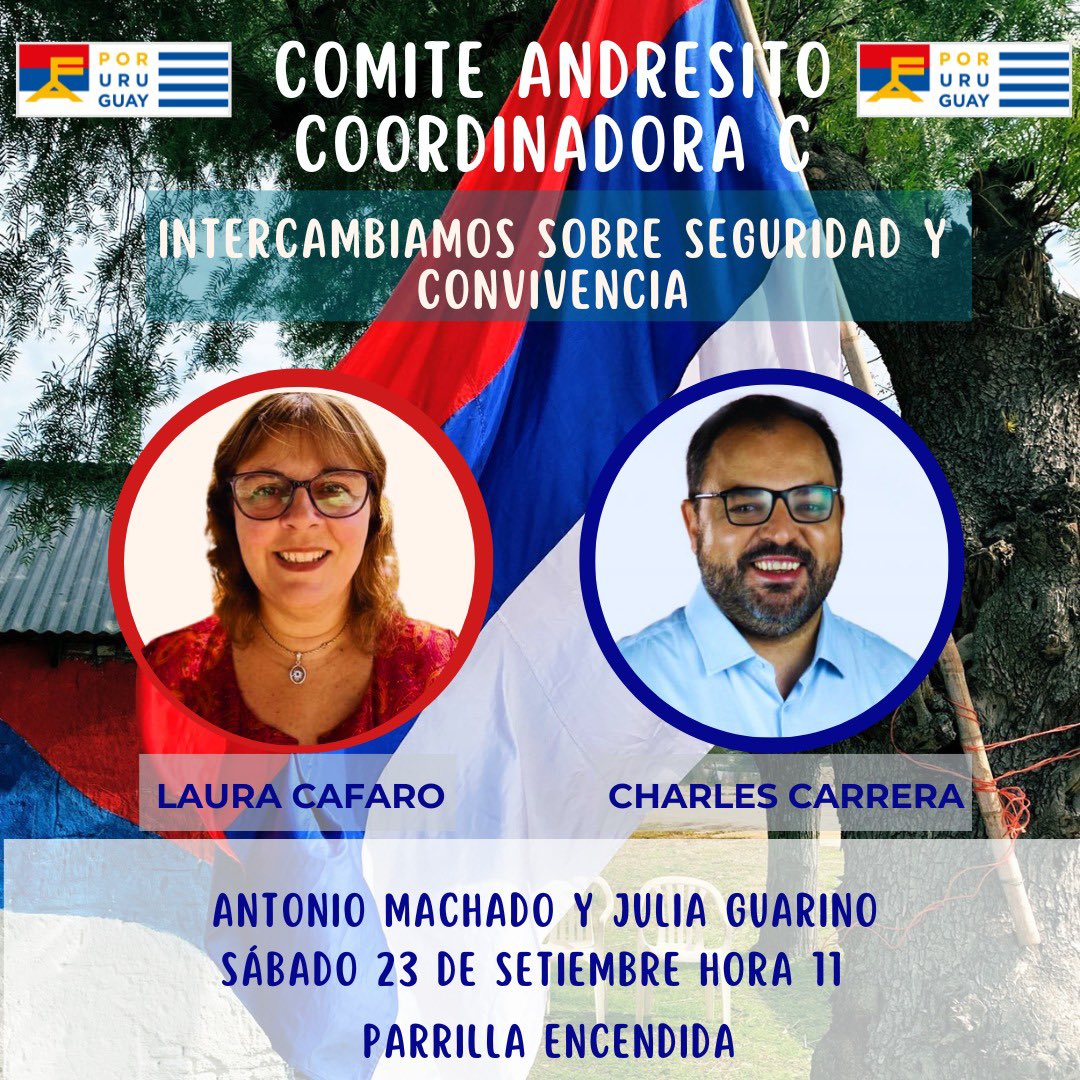ComiteAndresito's tweet photo. Compañeros y compañeras!

Los esperamos el próximo sábado 23 de Setiembre en nuestro comité, a la hora 11.

Estaremos intercambiando sobre seguridad y convivencia.

Nos acompañarán:

Laura Cafaro y Charles Carrera.

Parrilla encendida, no faltes!

@LauraCafaro3 
@ChCarreraLeal https://t.co/3wDHbxc2jA
