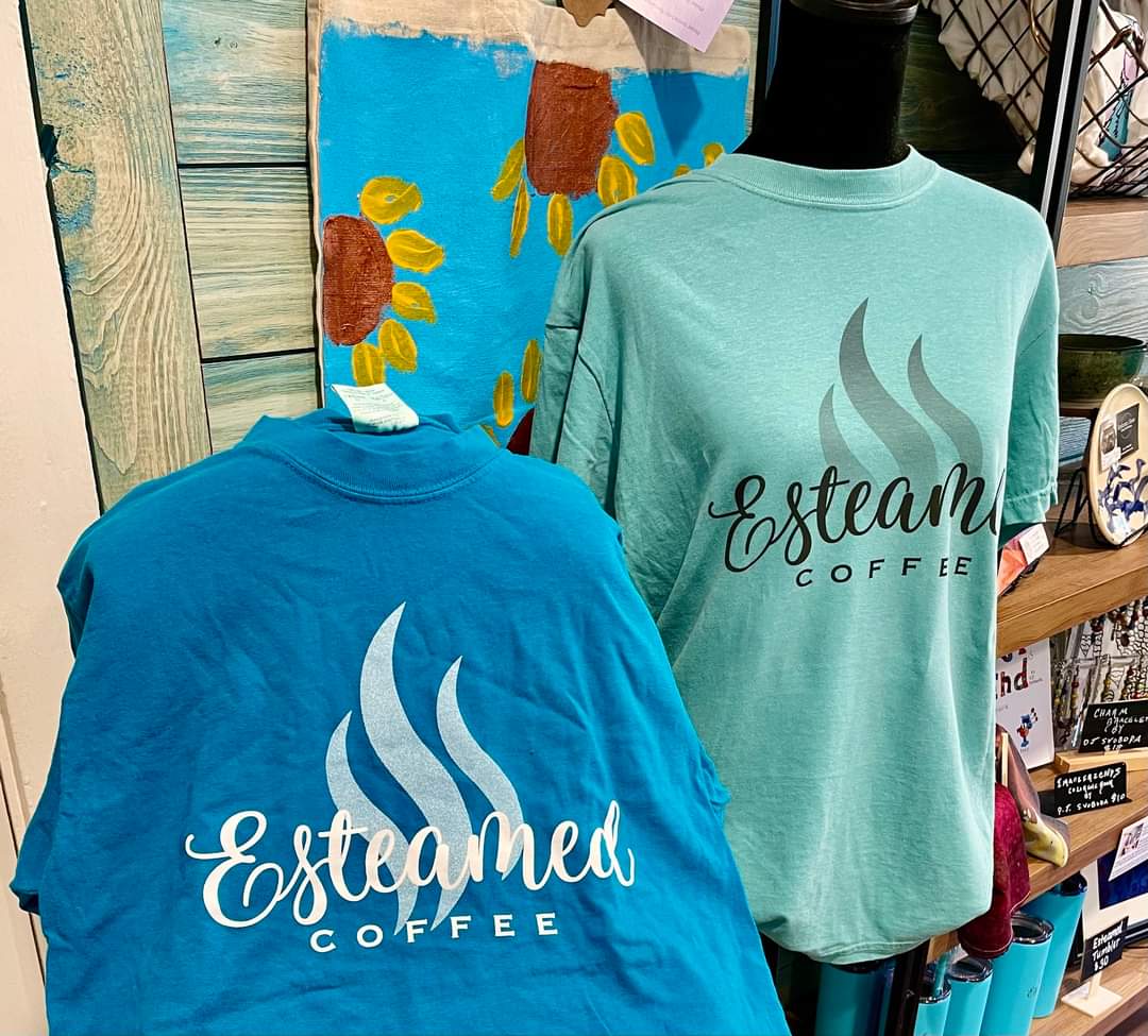 Here is our other brand new shirt for fall - a topaz blue, soft short sleeve tee. Which color is your new favorite, the topaz or the sea foam green? Please comment below!
