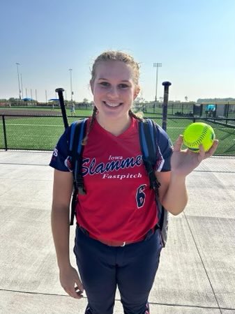 Gwyneth Llewellyn with a go a head Grand Slam for 18B-Ovel vs Alliance Select Hughes at Iowa State Tournament.