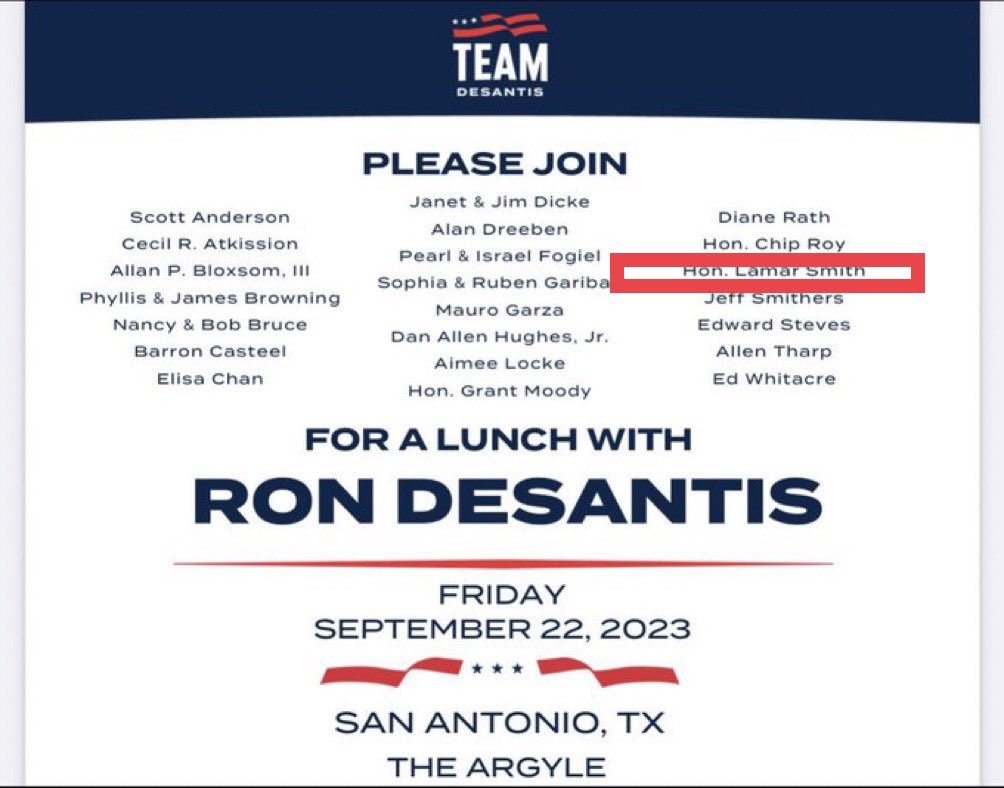 EXCLUSIVE: @RonDeSantis will be attending a fundraiser in Texas this week that will be hosted by Lamar Smith, a former US congressman from Texas who is now a registered foreign agent for Hong Kong. Smith also donated to Jamie Raskin, one of the leading members of the J6…